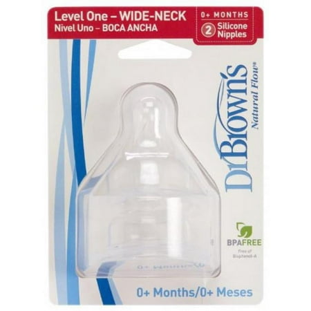 Dr. Brown's Original Wide-Neck Nipple, Level 1 (0m+), 2-Pack