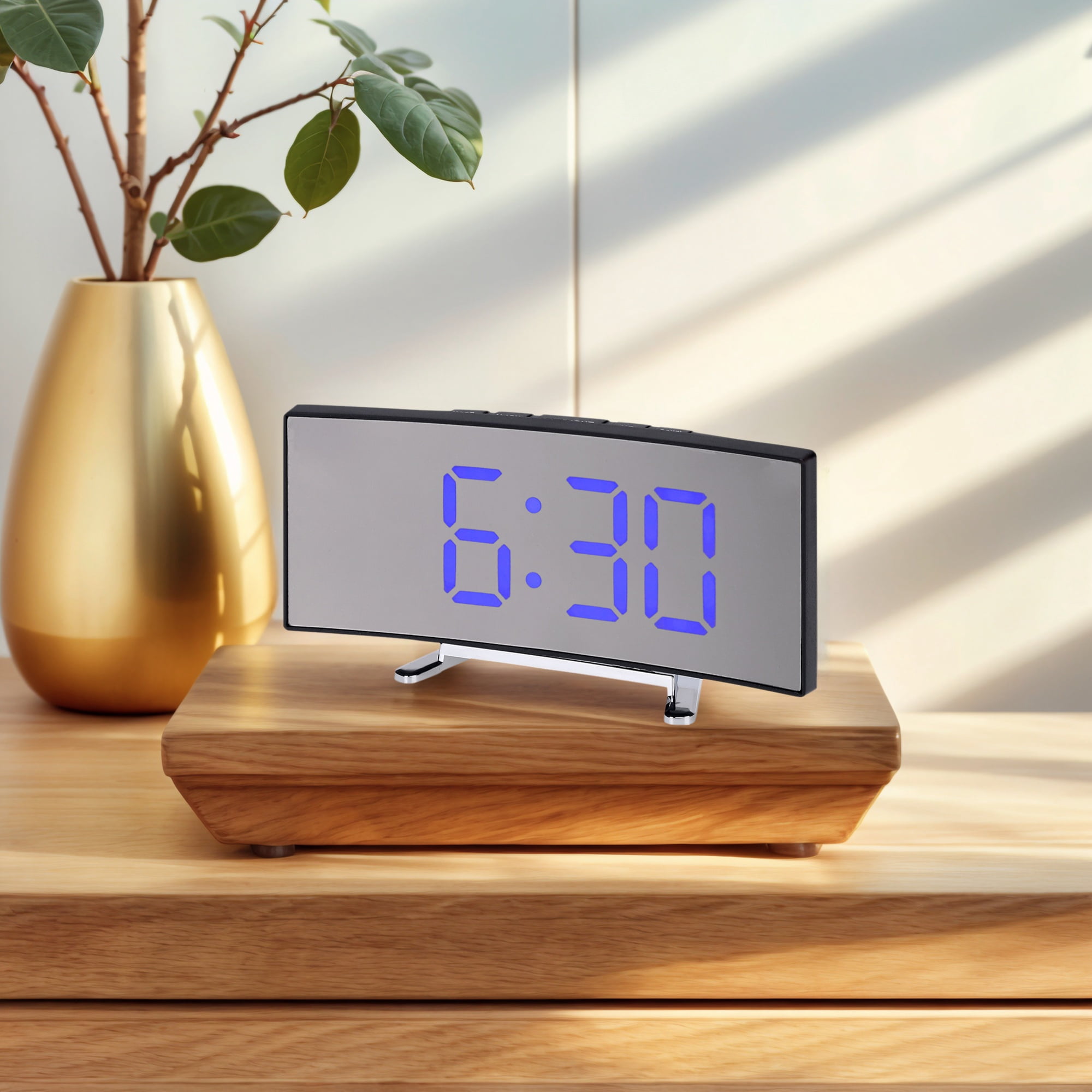 Unique Bargains LED Mirror Alarm Clock for Deep Sleepers Blue