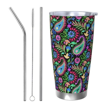 

Vsdgher Watercolor Floral Paisley 20 Oz Stainless Steel Vacuum Insulated Travel Mug Coffee Cup for Home Office Outdoor Works Great for Ice Drinks and Hot Beverage -Straw Three-piece Set