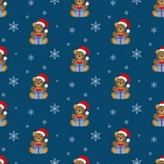 45 x 36 Christmas Teddy Bears with Gifts on Blue 100% Cotton Fabric