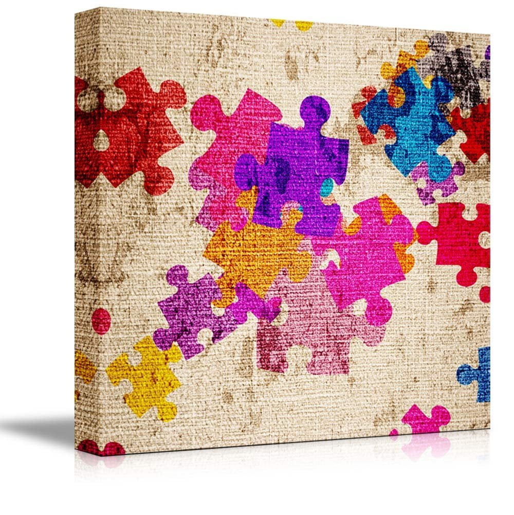 Wall26 Canvas Prints Wall Art Colorful Puzzle Pieces on a Canvas