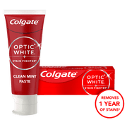 (2 pack) Colgate Optic White Stain Fighter Clean Mint Paste Teeth Whitening Anticavity Toothpaste, 3.8 oz