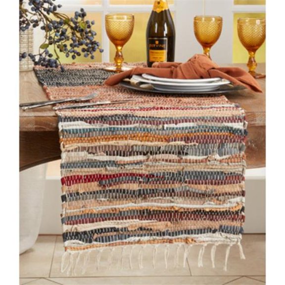 Saro Lifestyle Striped Chindi Multicolor Table Runner
