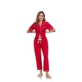 thumbnail image 3 of EA'S SECRET Womens 100% Cotton Pajamas Set Short Sleeve & Long Pants Pjs Set Button Down Sleepwear with Pockets(Cherry,XL), 3 of 8
