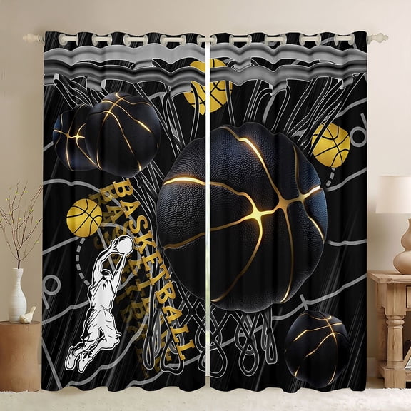 Feelyou 3D Basketball Print Black Out Curtains, Modern Sport Athlete Curtains Pack of 2 (42x63 Each), Ball Game Lover Bedroom Curtains, Black Out Curtains Decor