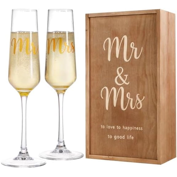 Wedding Champagne Flutes Set of 2, Elegant Glasses for Mr and Mrs, Engagement, Bridal Shower, Anniversary, or Bride and Groom Gifts$$Home Decor, Kitchen, & Other