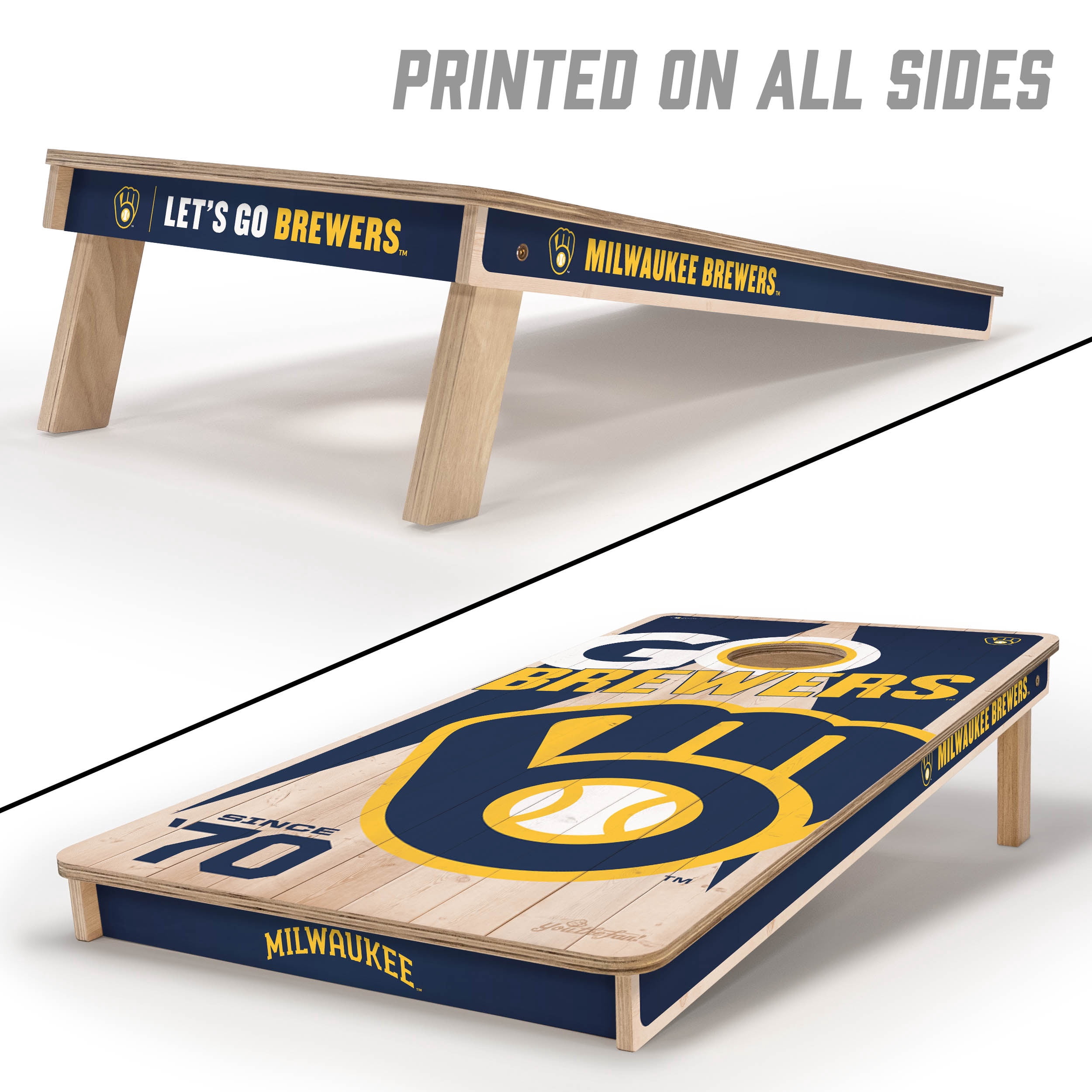 YouTheFan MLB Milwaukee Brewers 2' x 4' Cornhole Game No Bags