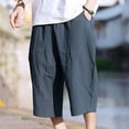 thumbnail image 6 of LODIENY Men's Linen Plus Size (M-5XL) Capri Pants Lightweight Loose Fit 3/4 Pant Elastic Waist Drawstring Harem Casual Beach Yoga Trousers Navy XXXXXL, 6 of 7