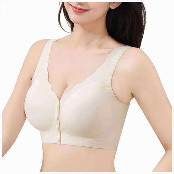UOCUFY Front Closure Jelly Bras for Women Wireless No Underwire Full Coverage Seamless Comfort Support Mastectomy Bra Beige for Size 4XL