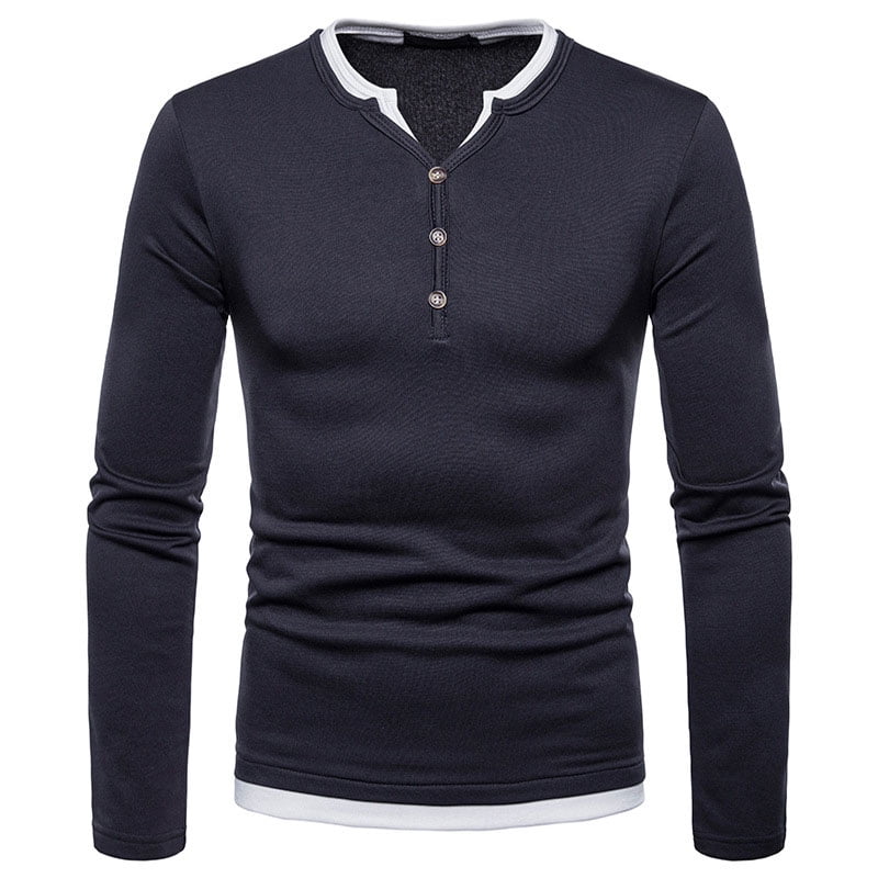 Generic - Men's Fashion Warm Long Sleeve Fleece Lined Henley Shirt Tops ...
