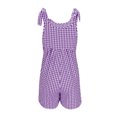 thumbnail image 6 of QATAINLAV Summer Plaid Romper for Women Casual Cute Tie Straps Sleeveless Short Jumpsuit Loose Fit Wide Leg Onesie Shorts Overalls Purple L Weekly Sale, 6 of 8