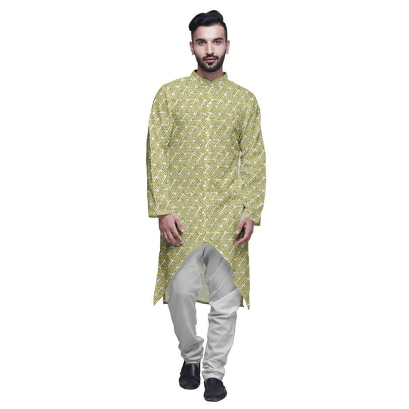 Atasi Cotton Slub Printed Fashion For Men Asymmetric Button Down Kurta For Men