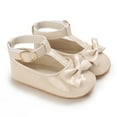 thumbnail image 5 of LYHaoo Toddler Kids Girls Soild Bowknot Princress Shoes Soft Sole The Floor Barefoot Non First Prewalker Shoes Sizes 4 Beige(Toddler), 5 of 6