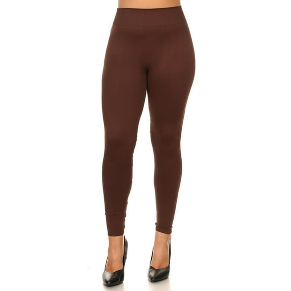 Extra Thick Solid Basic Leggings - Plus Size - 1XL 2XL 3XL Mocha One Size Plus