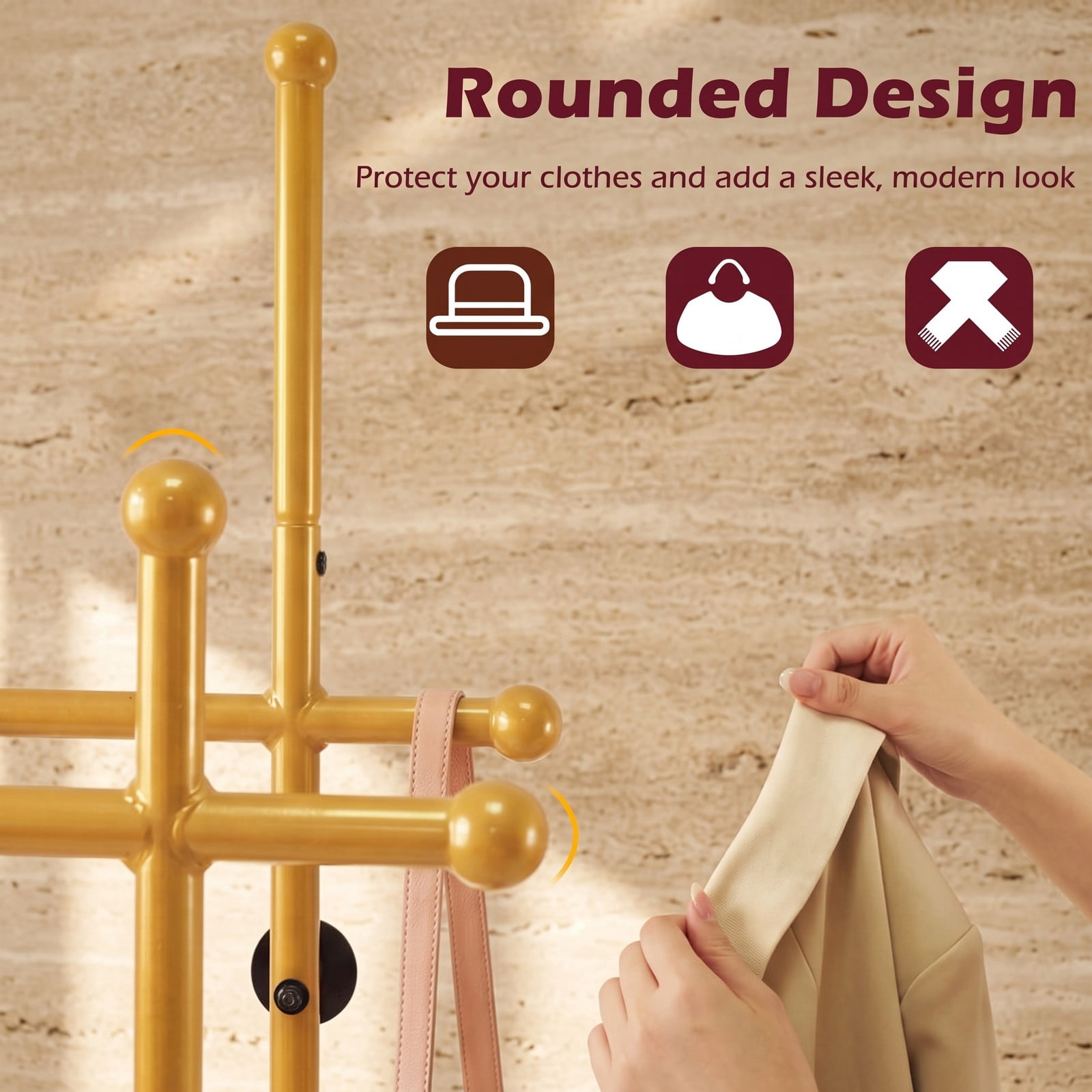 Furnibear Double Rod Garment Rack with 5 Side Hooks and Bottom Shelf for Bedroom Laundry Room and Closet, Gold and Black
