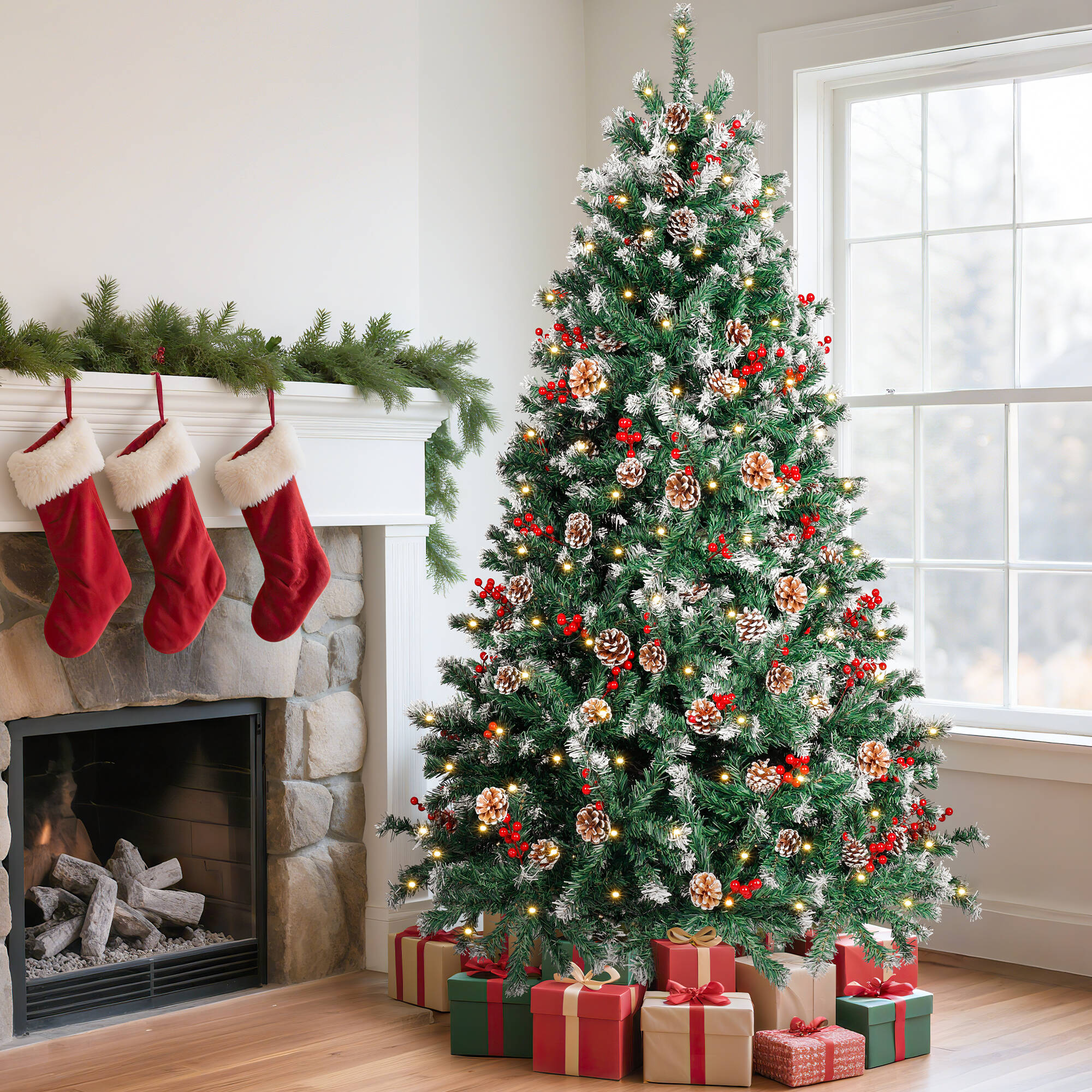 Aufeile 6ft Pre-Lit Hinged Christmas Tree, 250 Warm LED Lights photo 5