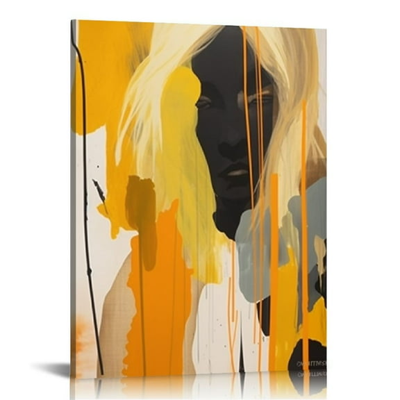 Creowell  Modern Geometric Wall Art Orange Geometric Painting Modern Abstract Wall Art Canvas Orange Pictures Black Gold Beige Orange Geometric Wall Art for Living Room 16x20 in/12x16 in