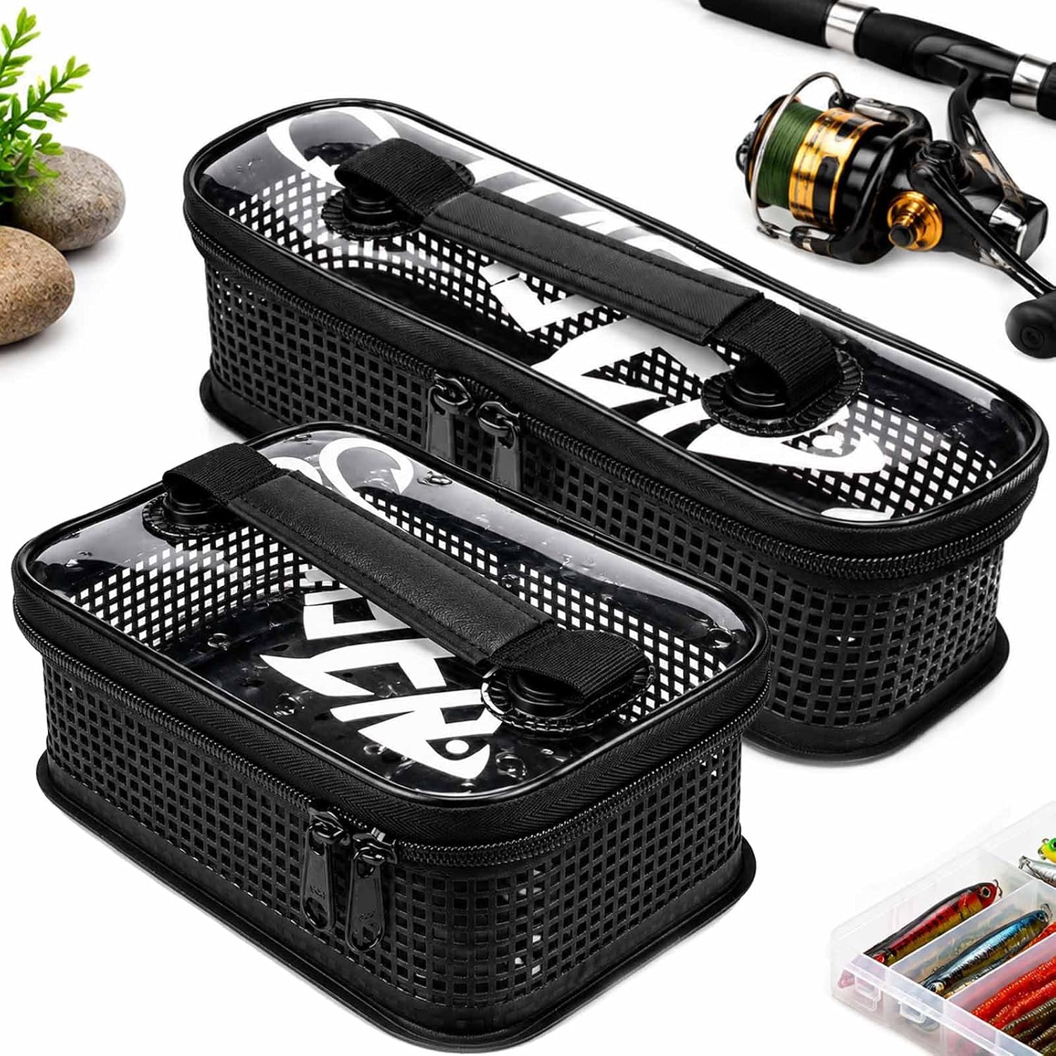 Rinse Box Rinse Drain & Store Fishing Lures Fishing Lure Storage Bag,M+L | Portable Handheld Tackle Pouch for Jigs Bait Easy Rinse & Drain Breathable Hollow Mesh Fishing Bait Container