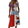 thumbnail image 4 of 250th Anniversary Usa Dresses American Flag Print 4th Of July Dress, Patriotic Midi Wrap V-Neck Party Dress, 4 of 5