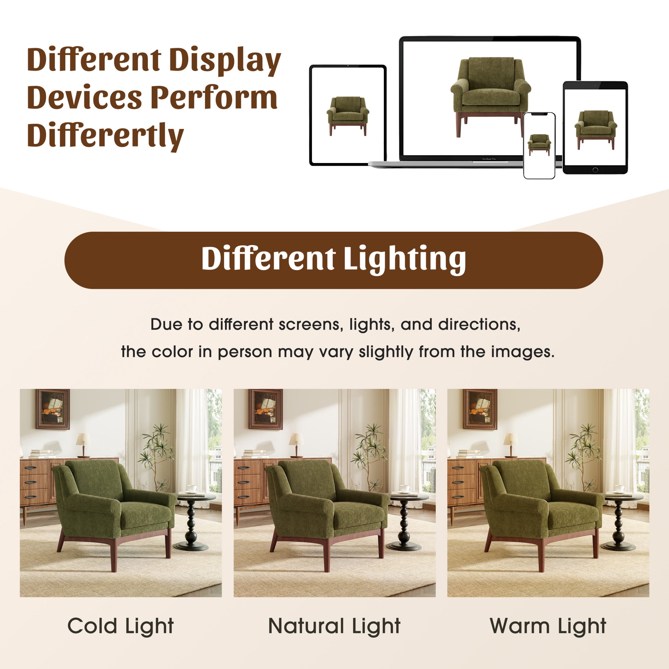 Noble House Nesta Mid-Century Modern Accent Chair with Flared Arms, Ergonomic Reading Chair for Living Room, Green