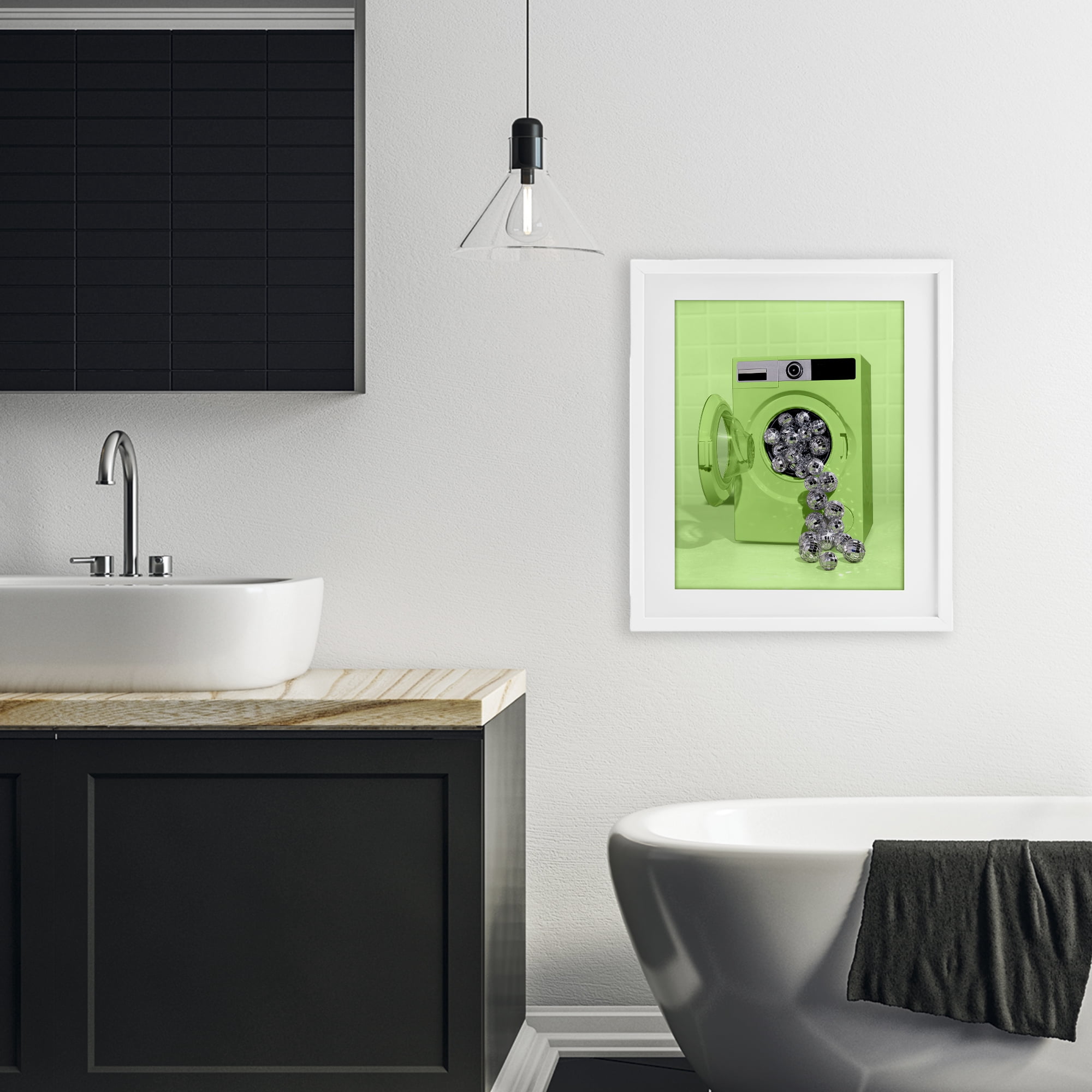 Stupell Industries Disco Laundry Machine over Lime White Framed Print Under Glass, design by LISH Creative