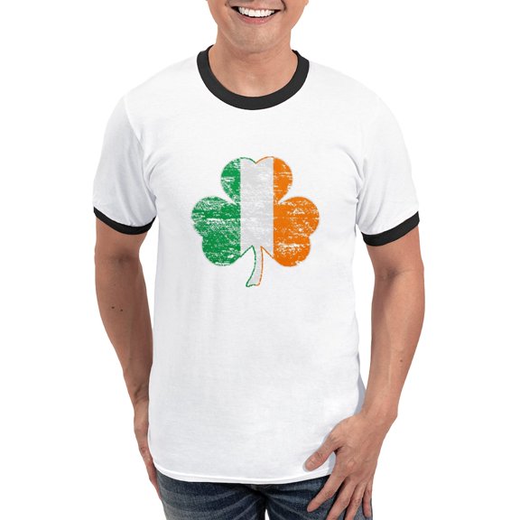 CafePress - Vintage Irish Flag Shamrock T Shirt - 100% Cotton Ringed T-Shirt