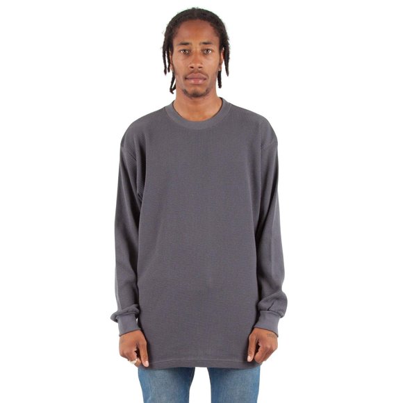 Shaka Wear Menâ€™s Knit Sweater - Heavyweight Waffle Thermal T Shirt Long Sleeve Crewneck Knitted Top Tee Tshirt Regular Big Size TC21 C.Grey 5X