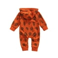 thumbnail image 2 of Seyurigaoka Babies Hooded Jumpsuit Caramel Lion/ Tree Printed Pattern Romper, 2 of 7