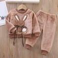 thumbnail image 2 of Zwiiyzr 1-6T Toddler Little Boys Girls Sweatsuit Fuzzy Outfits Long Sleeve Sweatshirt Fall Winter Clothes Two-Piece Casual Sports Set Khaki, 2 of 4