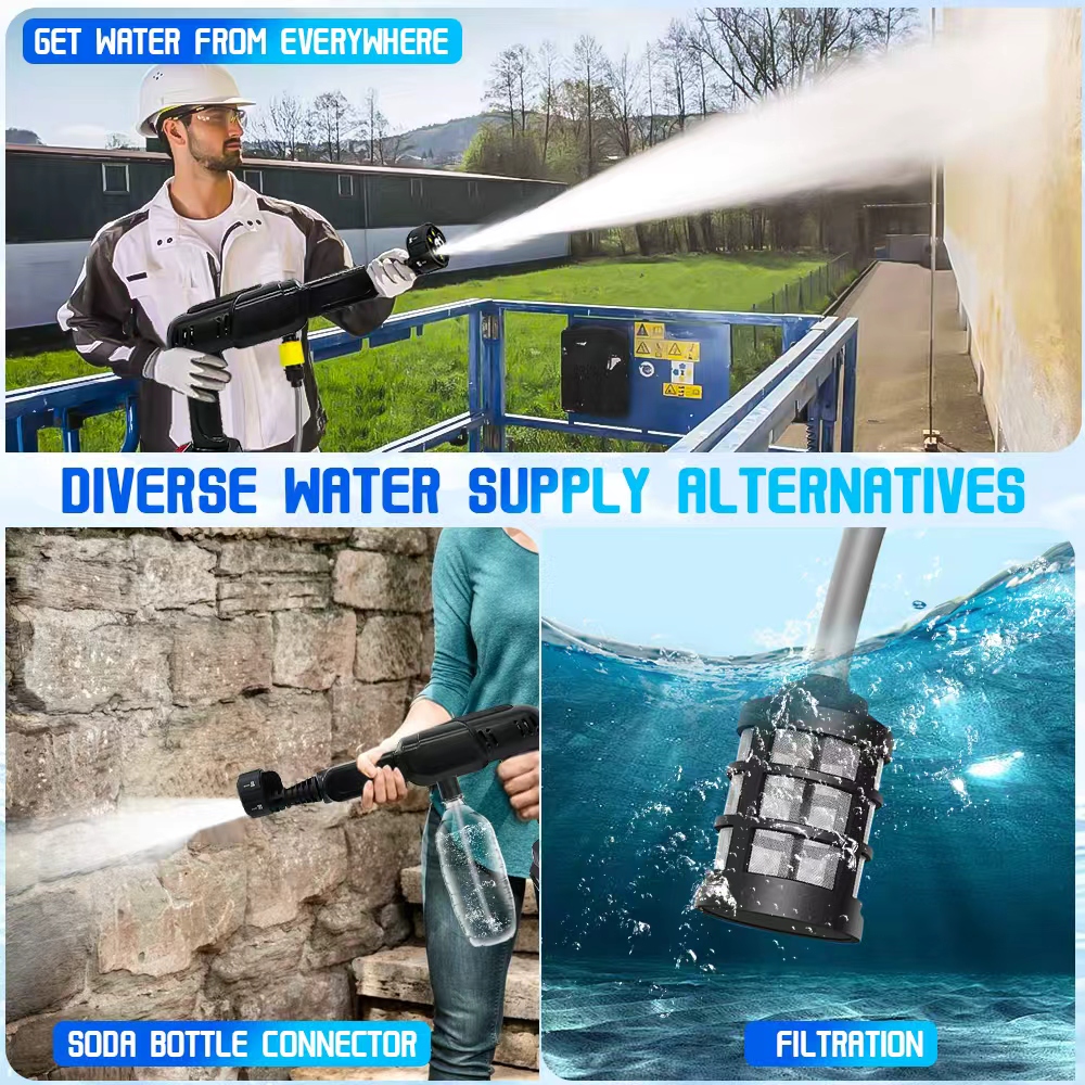 Cordless Pressure Washer, 990PSI portable pressure washer, High Power Handheld Washer with 6-in-1 Adjustable Nozzle, 18.5V 3000 mAh Battery for Car Floor Wall Fence Cleaning Garden