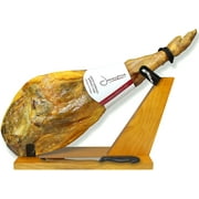 Serrano Ham Bone in from Spain 14.7 - 17 lb   Ham Stand   Knife - Cured Spanish Jamon Made with Mediterranean Sea Salt & NO Nitrates or Nitrites All Natural - GMO Free and Gluten Free