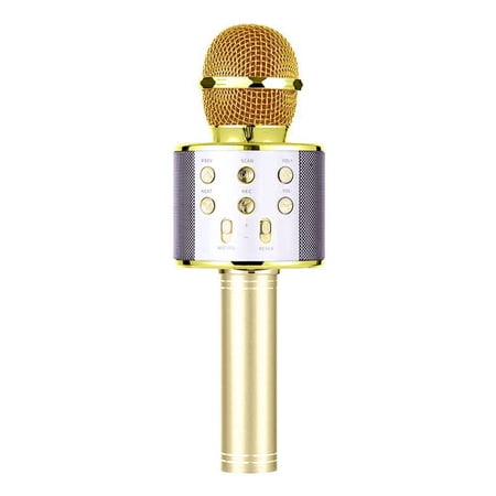 Singing KTV Player Handheld Wireless Microphone Mic Bluetooth Speaker GOLD