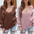 thumbnail image 4 of Suéter de las mujeres Suéter de punto suelto para mujer Jerseys Cuello en V Ahueca hacia fuera Tops casuales 1 1, 4 of 5