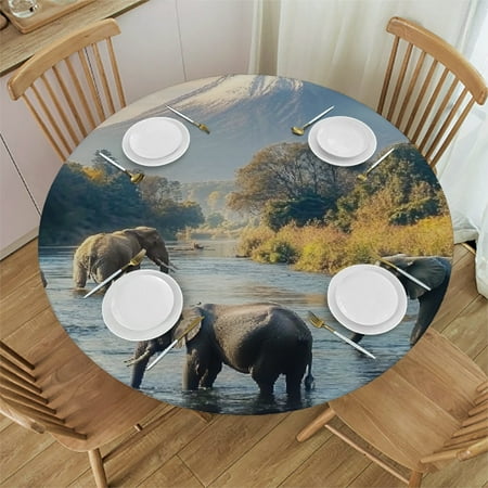 

Patifu Elephants River Forest Round Tablecloth Stain-Resistant Washable Indoor Outdoor Restaurants Weddings Parties Tablecloth Outdoor Picnic Camping Indoor Kitchen Dining Party Home 46 -50