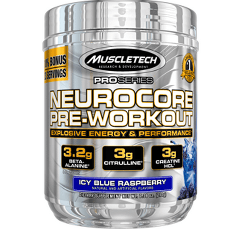 MuscleTech Pro Series Neurocore Pre Workout Powder, Icy Blue Raspberry, 30 (Best Simple Carbs For Post Workout)