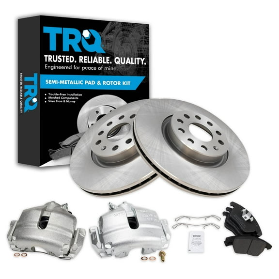 TRQ Front Brake Calipers Pads Rotors Fits Select 08-13 GTI 09-15 Jetta 06-10 Passat