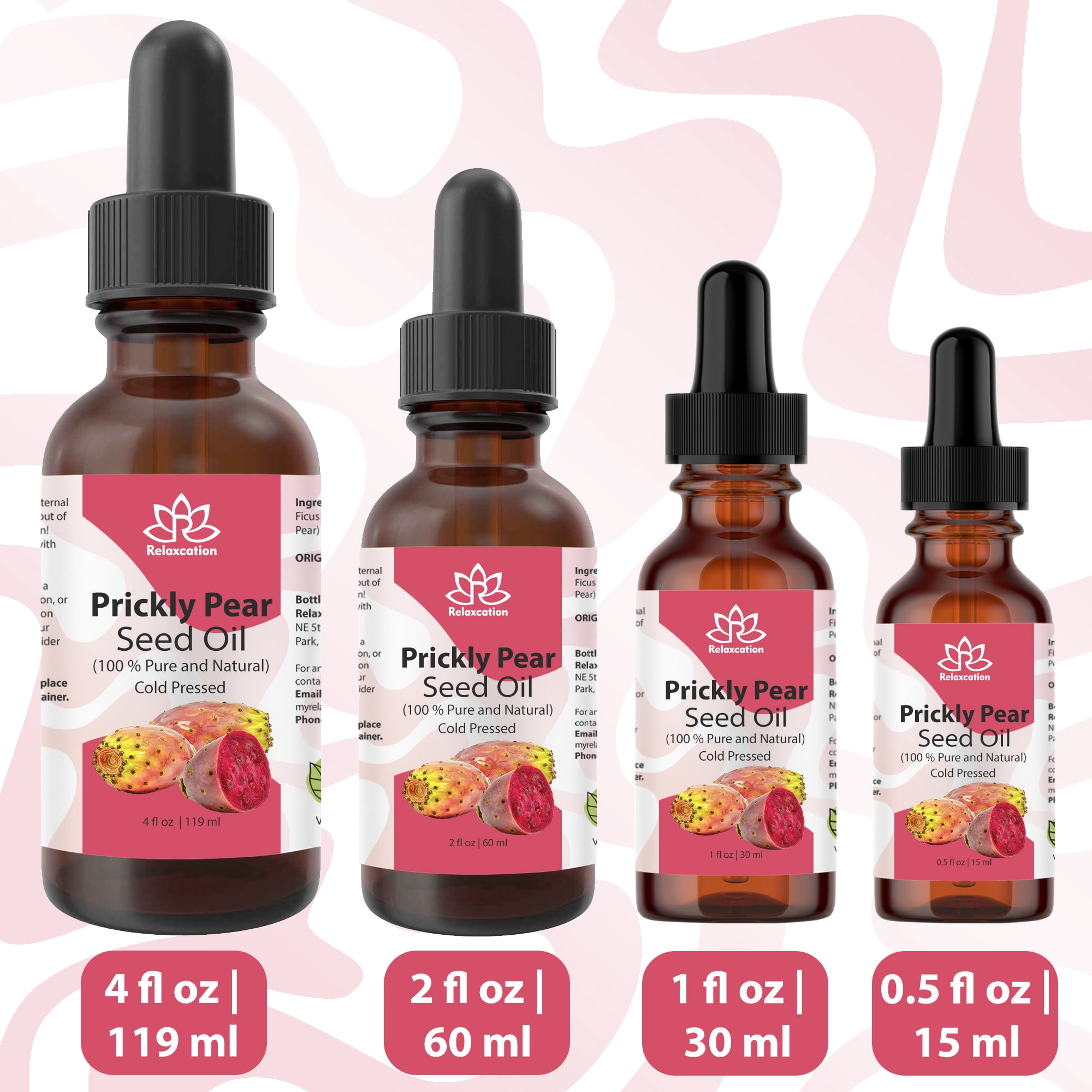 Prickly Pear Seed Oil (Barbary Fig / Nopal) – 100% Pure Cold-Pressed Lightweight Face & Hair Oil by Relaxcation | 0.5–4 fl oz