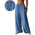 thumbnail image 2 of Women'S Loose Fit Solid Color Elastic Waist Pocket Straight Leg Casual Pants M, 2 of 8