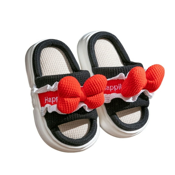 WZEIIOT Toddler Girls Slippers Cute Cartoon Bow Design Breathable Linen Slippers Kids Boys Girls Indoor Comfortable Soft Sole Home Footwear