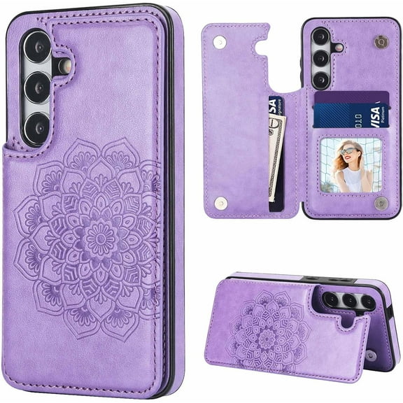 A15 5G Phone Case,Designed for Galaxy A15 5G Case Wallet with Card Holder,Mandala Emboss PU Leather with Kickstand Credit Card Slots Slim Flip Case for Samsung Galaxy A15 (Purple)