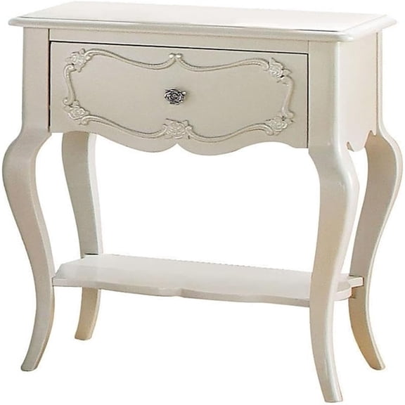 Edalene 1-Drawer Wooden Nightstand with Bottom Shelf in Pearl White
