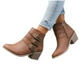 thumbnail image 7 of Xfvqtps Western Style Womens Boots Chunky Heel Metal Buckle Ankle Booties Fashion Winter Casual Leather Brown, 7 of 7