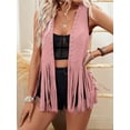 thumbnail image 4 of Rdhnmea Women Sleeveless Faux Suede Fringe Vest Rivets Leather Western Boho Tassel Jacket Open Front Hippie Cardigan Trendy Streetwear, 4 of 8