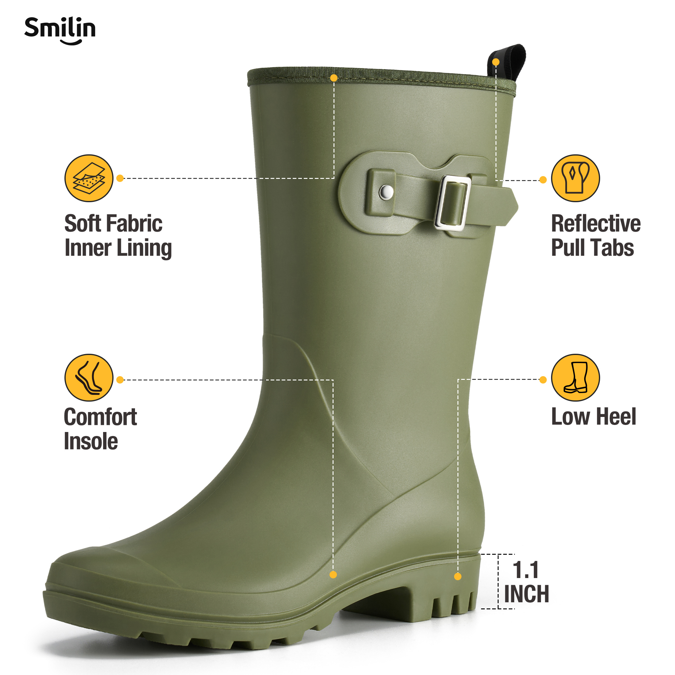 SMILIN Women's Wide Calf Wellington Rain Boot photo 5