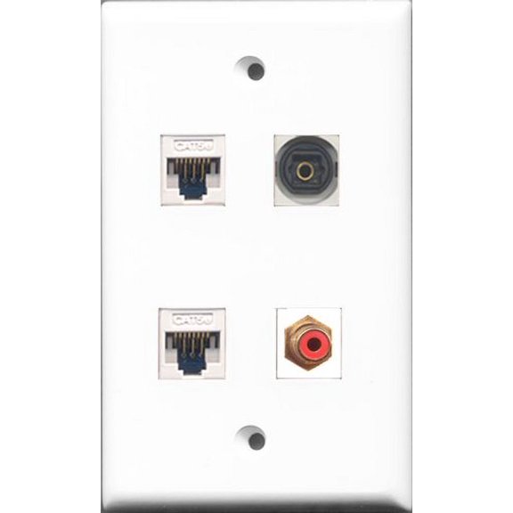 RiteAV 1 Port RCA Red and 1 Port Toslink 2 Port Cat5e Ethernet White Wall Plate