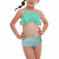 thumbnail image 6 of Fesfesfes Girls Summer Swimsuits Casual Cute Floral Print Double Ruffle Sling Swimwear Beach Swimsuits Split Two-Piece Bikini Sets, 6 of 9