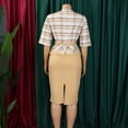thumbnail image 6 of AURA Plus Women Elegant High Waist Pencil Dress V Neck Printed Midi Bodycon Office Work Dress with Belt, 6 of 8