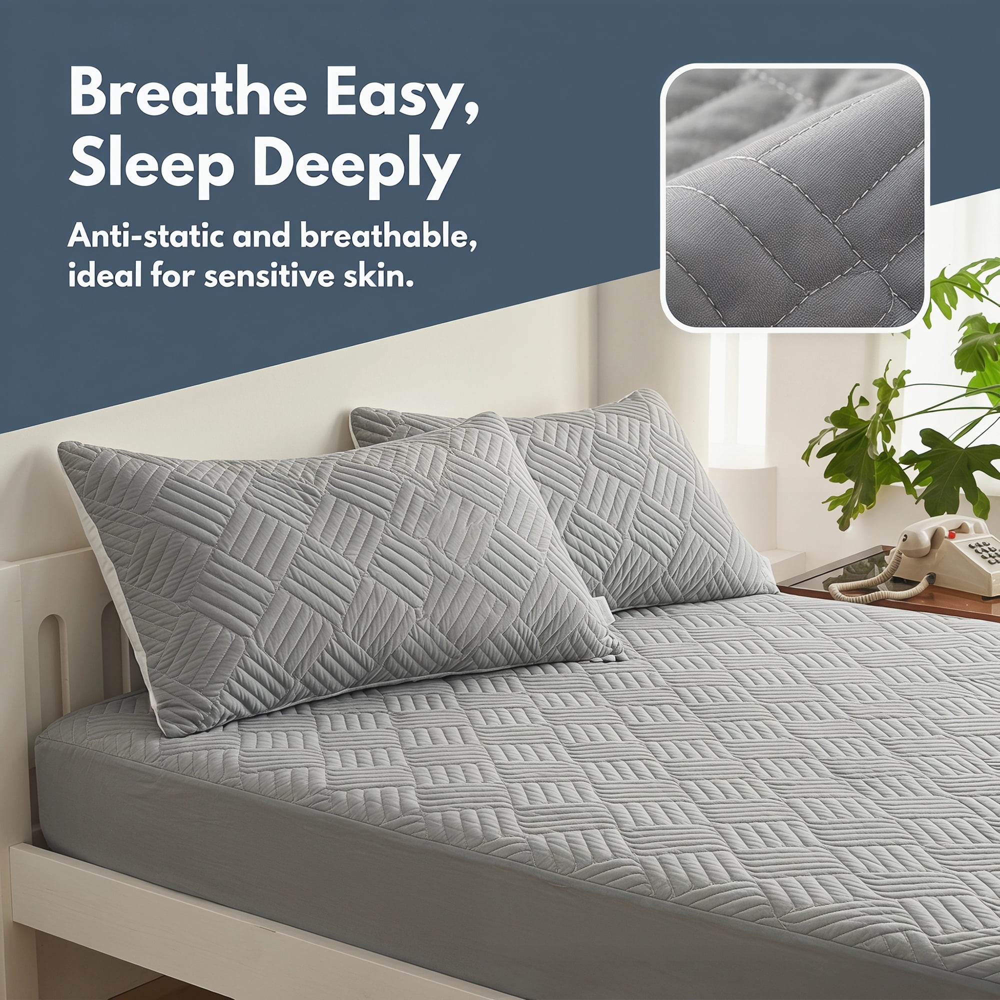 Unique Bargains 2Pcs Standard Size Breathable Cotton Pillow Protectors Queen Gray