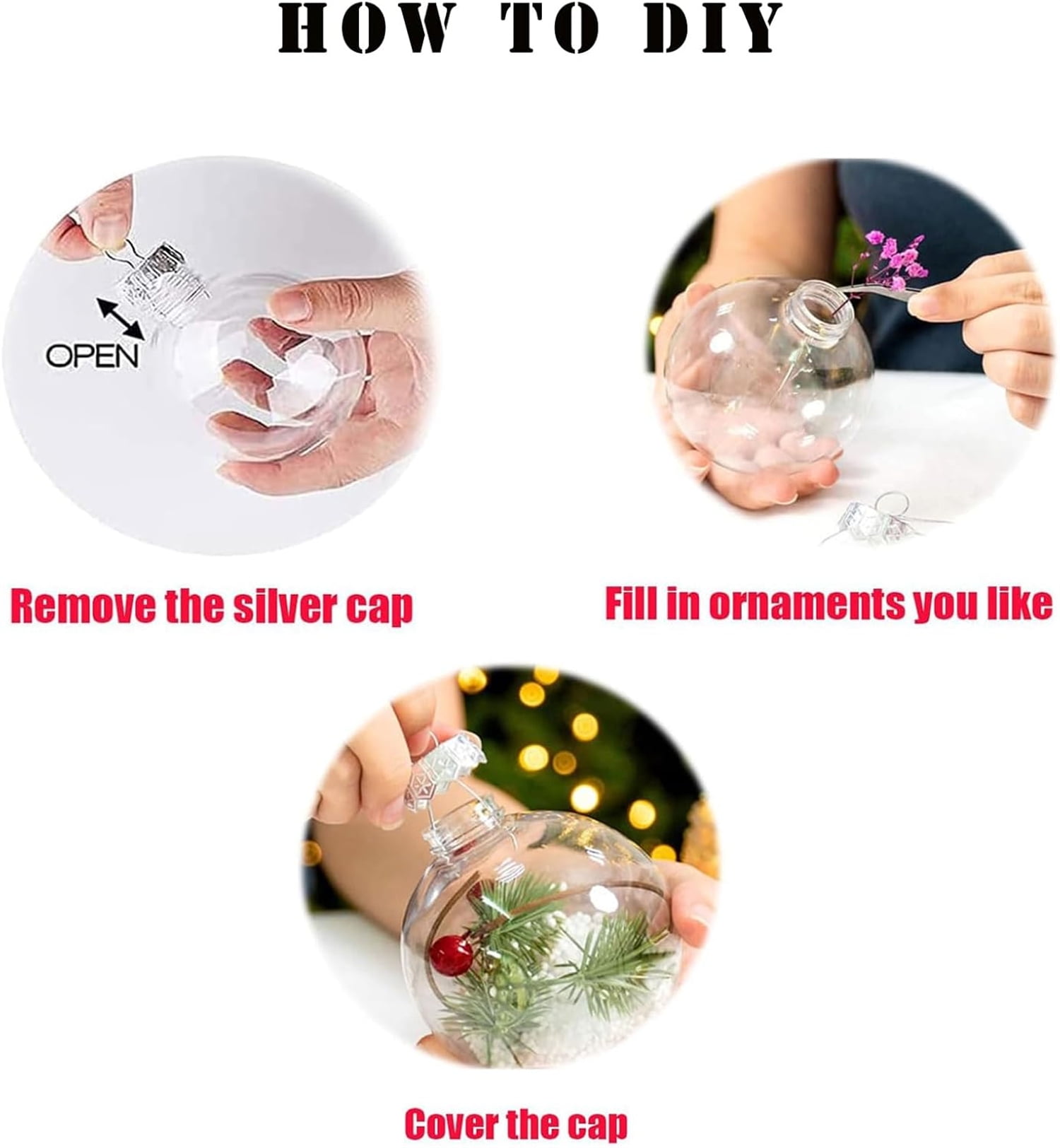 Fillable Ornament Balls,Clear Christmas Decoration Ball,12 Pcs 2.36 in Plastic Ornaments Balls,Sphere Christmas Decor Balls for Xmas Tree Wedding Birthday Home Decor,Christmas Gift