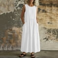 thumbnail image 6 of Guieoi Summer Dresses for Women under $10 Plus Size Flowy Solid-Color V-Neck Sleeveless Dress with Pockets White L, 6 of 6